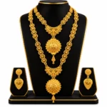 Women's Traditional Gold-Tone Long & Short Necklace Set with Matching Earrings
