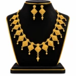 Women's Traditional Gold-Tone Diamond-Shaped Pendant Necklace Set with Matching Earrings