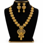 Women's Elegant Gold-Tone Filigree Heart Pendant Necklace Set with Matching Earrings