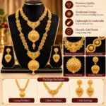 Women's Traditional Gold-Tone Long & Short Necklace Set with Matching Earrings