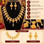 Women's Traditional Gold-Tone Diamond-Shaped Pendant Necklace Set with Matching Earrings