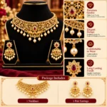 Women's Premium Gold-Tone Kundan-Style Pearl Choker Necklace Set with Matching Earrings