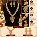 Women's Elegant Gold-Tone Filigree Heart Pendant Necklace Set with Matching Earrings