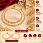 Women's Gold-Tone Cubic Zirconia Double-Layer Payal Set with Heart Charm