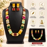 Women's Multicolor Gold-Tone Necklace & Earrings Jewellery Set – Statement Ethnic Party Wear Set