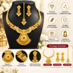 Women's Gold-Tone Traditional Necklace Set with Matching Earrings & Maang Tikka – Ethnic Wedding Jewellery Set