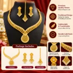 Women's Gold-Tone Traditional Necklace Set with Matching Earrings & Maang Tikka – Elegant Ethnic Jewellery Set