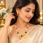 Women's Multicolor Gold-Tone Necklace & Earrings Jewellery Set – Statement Ethnic Party Wear Set