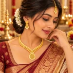 Women's Gold-Tone Traditional Necklace Set with Matching Earrings & Maang Tikka – Elegant Ethnic Jewellery Set
